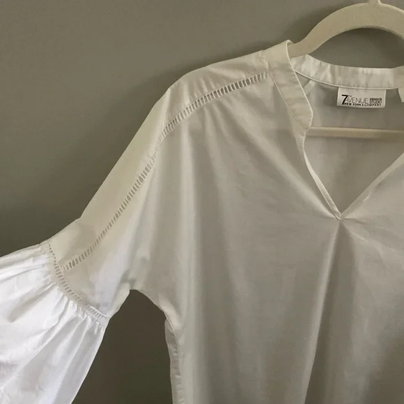 7th Avenue Design Studio New York & Company White Ruffled Bell Sleeve Blouse. - Picture 3 of 5